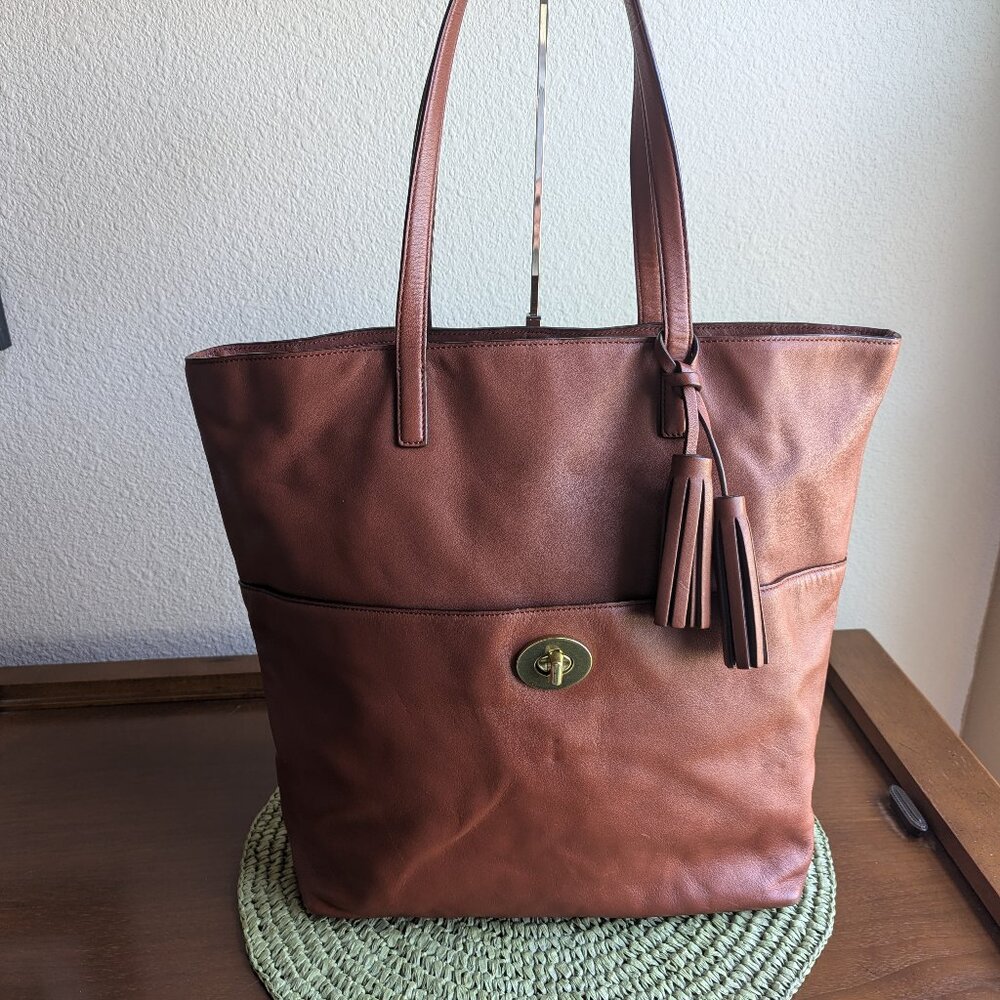 Coach Large Tanner Legacy Leather Cognac Brown Tote Shoulder Bag F1393-26461